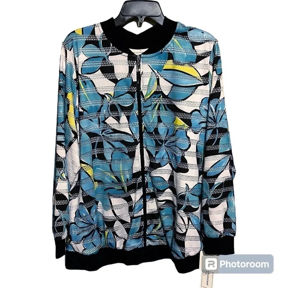 NWT Alfred Dunner Womens 18W Play Date Jacket Hawaiian Floral Tropical Zip Front - Picture 2 of 9